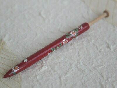 Painted Honiton Boxwood Lace Bobbin - Spiral of Daisies on a Red Background