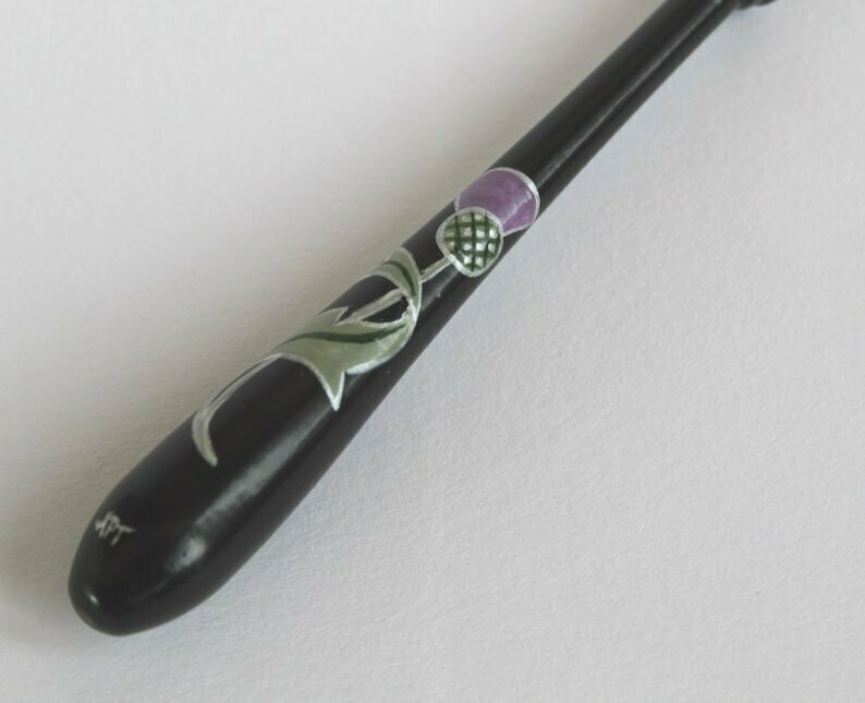 Painted Bayeux Ebony Lace Bobbin - Stylised Scottish Thistle