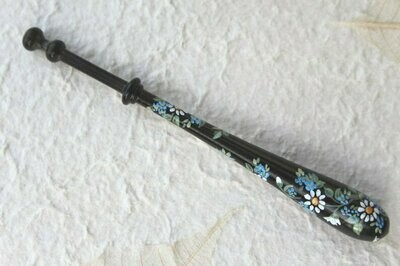 Painted Bayeux Ebony Lace Bobbin - Spiral of Daisies and Forget-me-knots