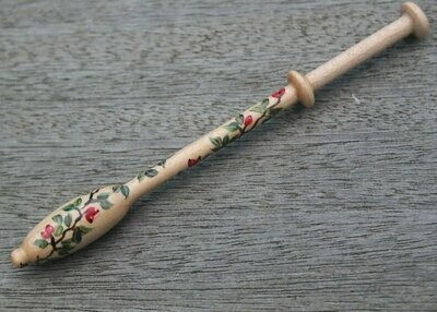 Painted Binche Guatambu Lace Bobbin - Spiral of red berries and leaves