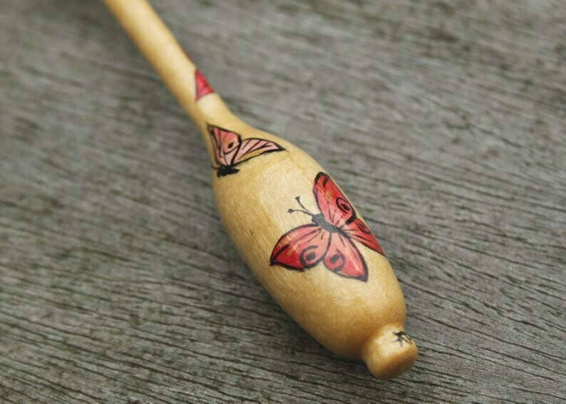 Painted Bruge Guatambu Lace Bobbin - Kaleidoscope of Butterflies