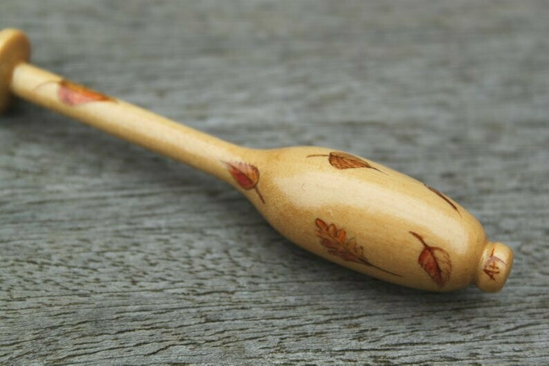 Painted Bruge Guatambu Lace Bobbin - Falling Autumn Leaves