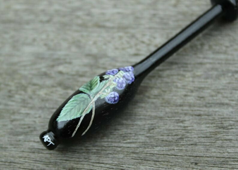 Painted Bruge Ebony Lace Bobbin - Brambles (Blackberries)