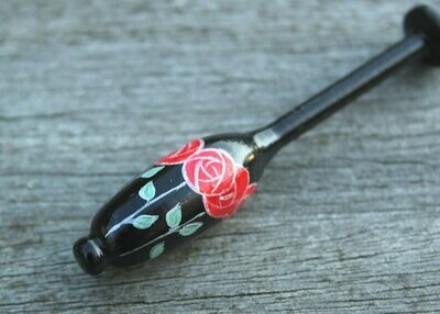 Painted Bruge Ebony Lace Bobbin - Stylized Red Roses