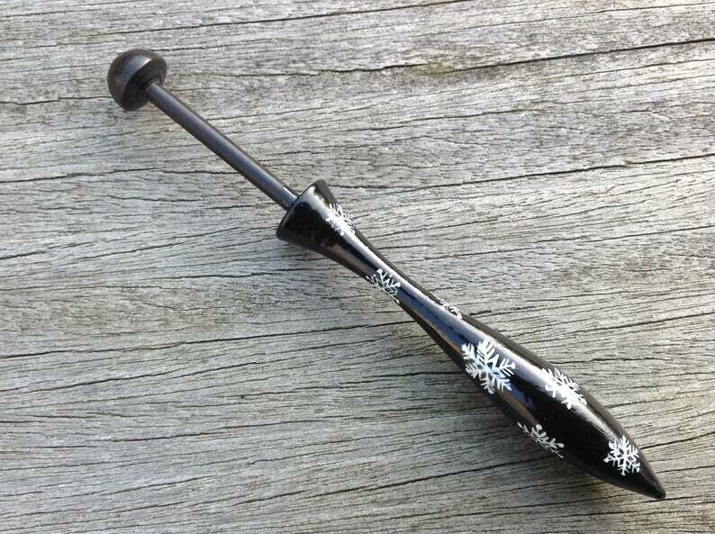 Painted Danish Ebony Lace Bobbin - Snowflakes