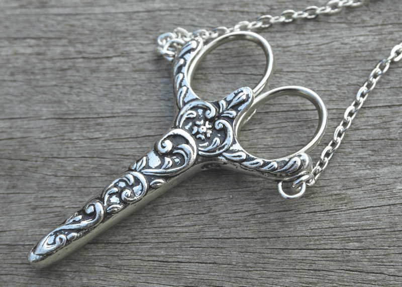 Scissors - Celtic Design Chatelaine Case with Antique Pewter Finish and Etui Scissors for Lacemaking and Embroidery