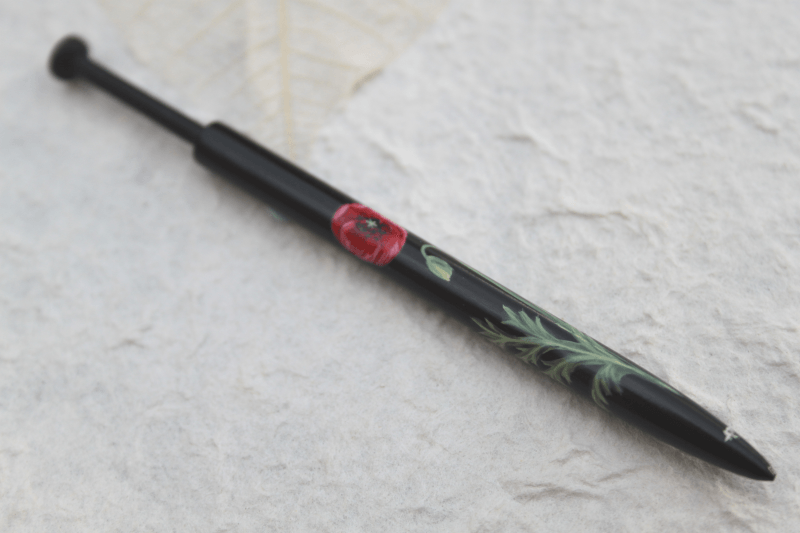 Painted Honiton Ebony Lace Bobbin - Poppy