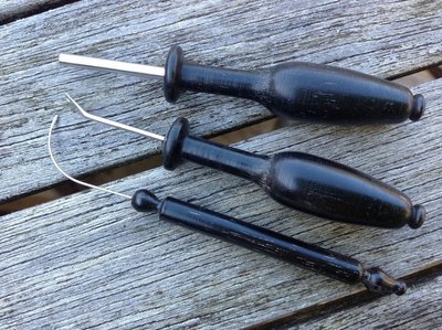Lacemaking Tools - Lazy Susan, Pin Lifter & Pin Pusher on Ebony