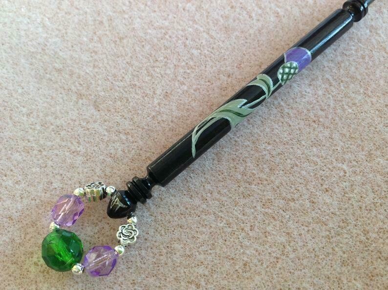 Painted Midland Ebony Lace Bobbin - Scottish Thistle Painted Midland Ebony Lace Bobbin - Scottish Thistle