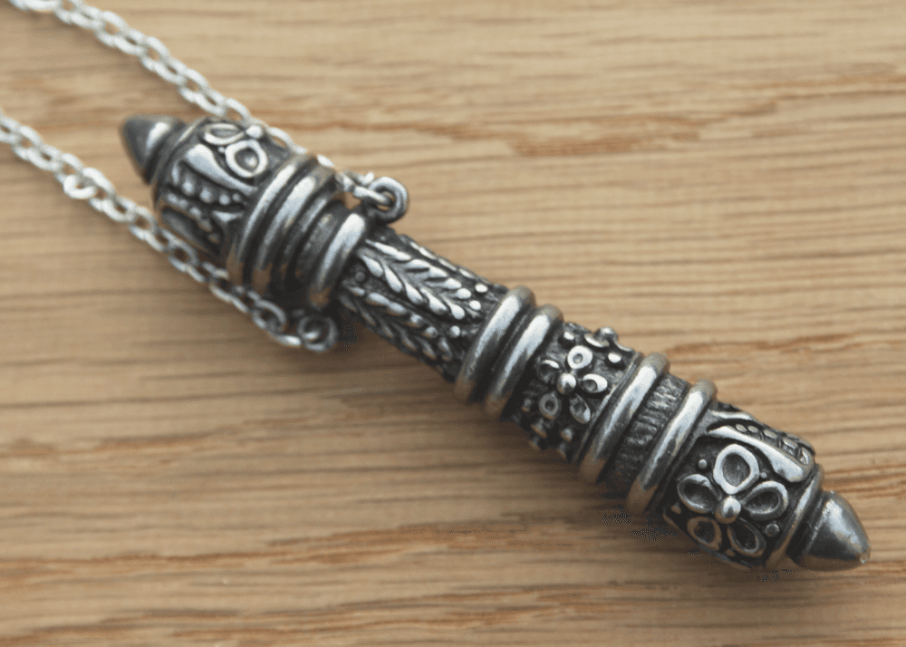 Needle Case Chatelaine with Pewter Rococco design and Chain Needle Case Chatelaine with Pewter Rococco design and Chain