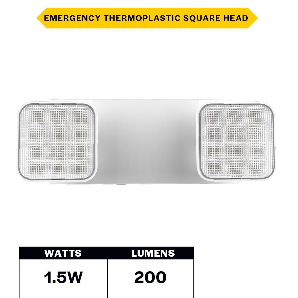 Emergence Series Emergency Unit White Adjustable Thermoplastic Square Heads 90-min Battery Bkup