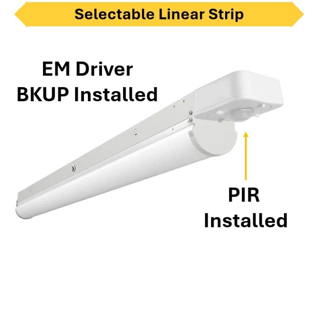 ProLED Select Linear Strip 4ft Selectable Wattage and CCT 120 277VAC 90min Emergency Battery PIR Motion Sensor