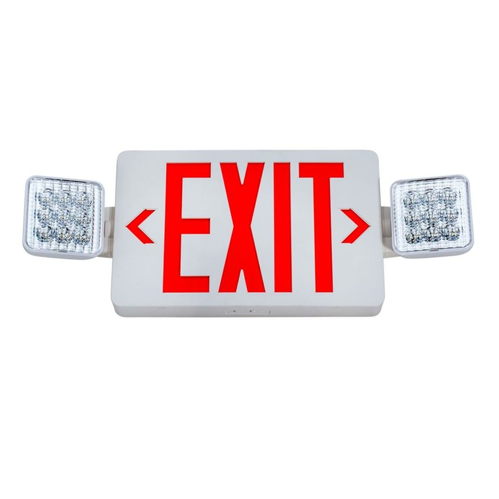 Topaz White LED Exit-EM Combo Red Legend with Remot Capacity and 90-min Battery Backup 2 Adjustable Head Single or Double Sided Topaz White LED Exit-EM Combo Red Legend with Remot Capacity and 90-min Battery Backup 2 Adjustable Head Single or Double Sided