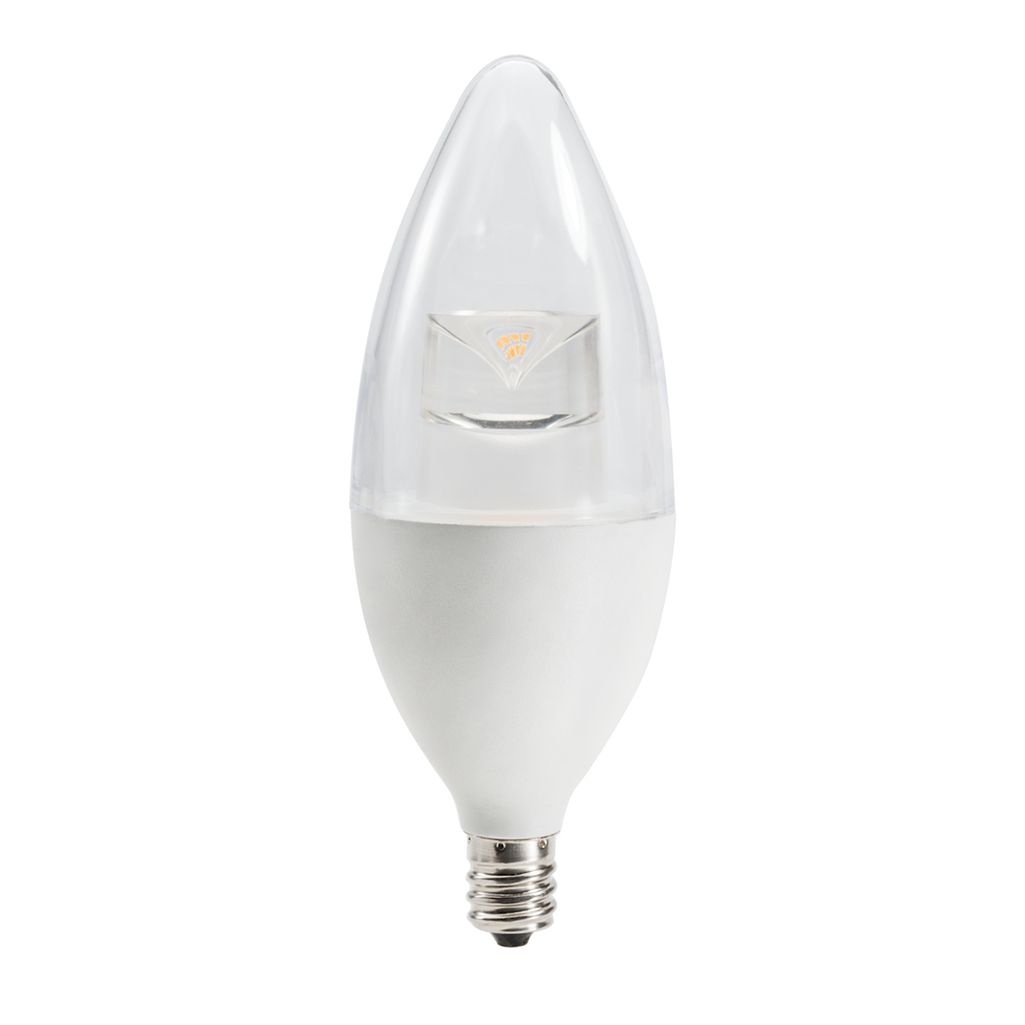 Topaz LED Bullet 2700K 6.5W 60W-EQ Straight Top B11 Candelabra E12 Base 120V White Bottom Clear Top Dimmable Topaz LED Bullet 2700K 6.5W 60W-EQ Straight Top B11 Candelabra E12 Base 120V White Bottom Clear Top Dimmable