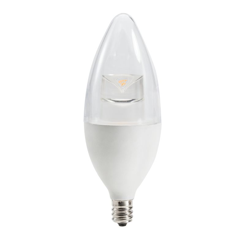 Topaz LED Bullet 2700K 6.5W 60W-EQ Straight Top B11 Candelabra E12 Base 120V White Bottom Clear Top Dimmable