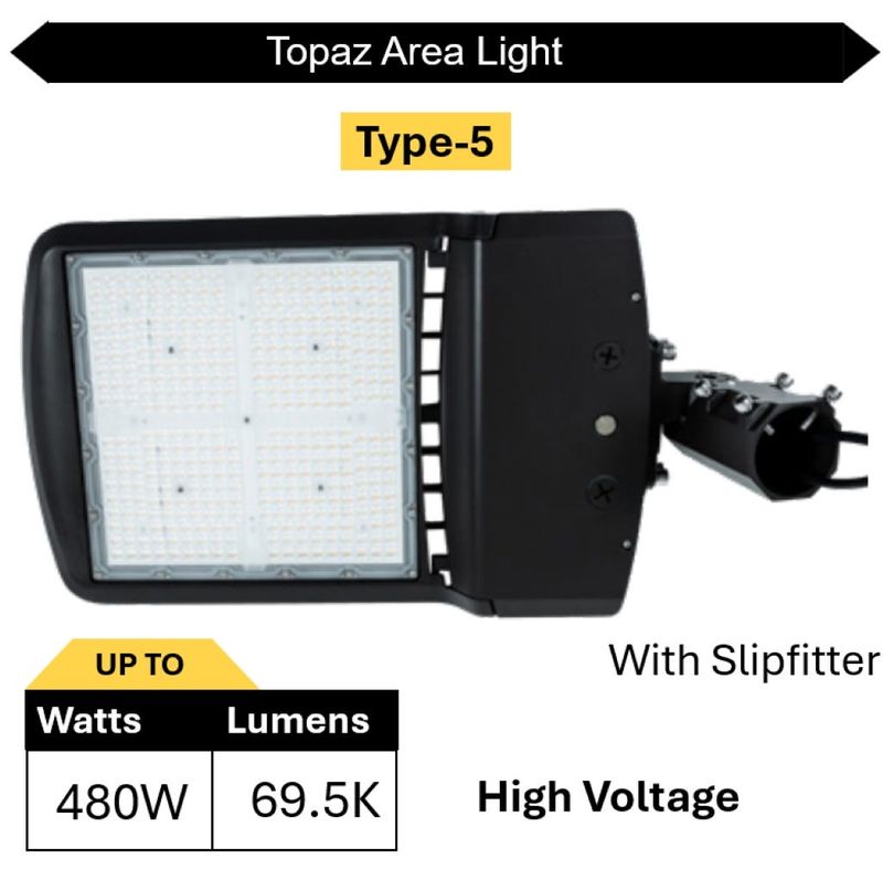Topaz Area Light Power & Color Selectable High Voltage Type 5 Slipfitter Bronze 350-400-480W 54000-60000-69500L 3K-4K-5K 0-10V Dim 277-480V 100KHr Topaz Area Light Power & Color Selectable High Voltage Type 5 Slipfitter Bronze 350-400-480W 54000-60000-69500L 3K-4K-5K 0-10V Dim 277-480V 100KHr