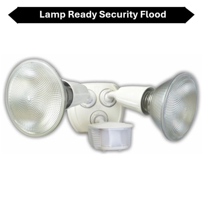 Topaz Lamp Ready 2-Head Security Flood White wtih 180 Degree Motion Sensor use with PAR (LED or Incandescent)