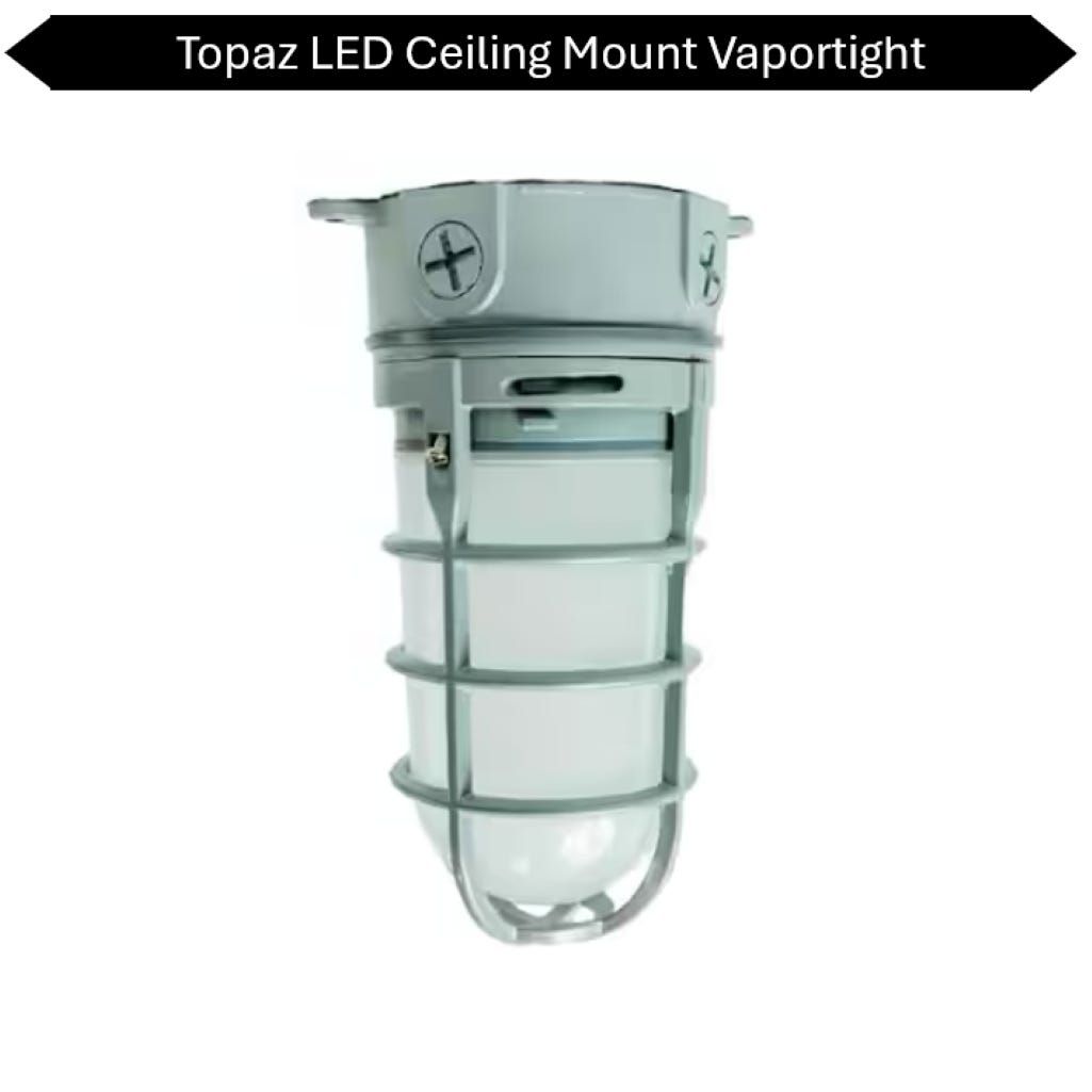 Topaz LED Vaportight Ceiling Mount Fixture 15W 850lm 4K 120V Gray Indoor/Outdoor Topaz LED Vaportight Ceiling Mount Fixture 15W 850lm 4K 120V Gray Indoor/Outdoor