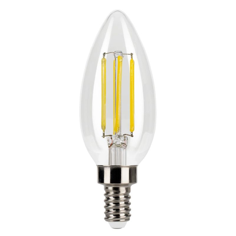 LED Filament Bullet B11 Bulb Candelabra (E12) Base 3000K 3-Step Built In Dimming 80/300/500Lum (1.5/3/5W) (60W Equiv) Clear T20 Gen-4