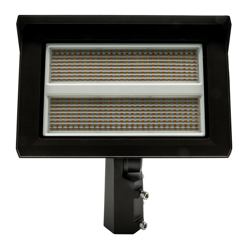 Topaz Flood HV Power 120-150-200W & 3-4-5K CCT Select to 30000lm Bronze Slipfitter and Yoke Mount Included PC & 3-pin Recept Included Dimmable 277-480V