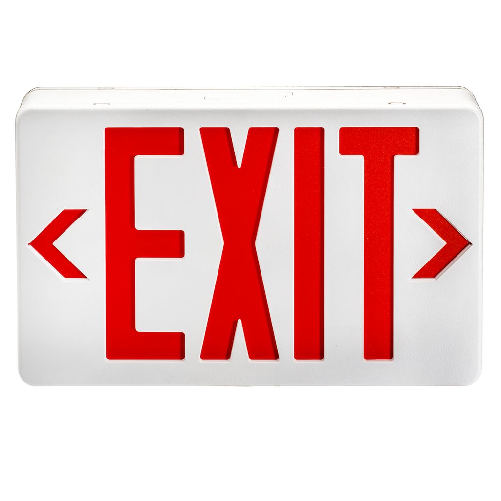 Topaz White LED Exit Sign with Red Legend 90-min Battery Backup Single or Double Face Thermoplastic Topaz White LED Exit Sign with Red Legend 90-min Battery Backup Single or Double Face Thermoplastic
