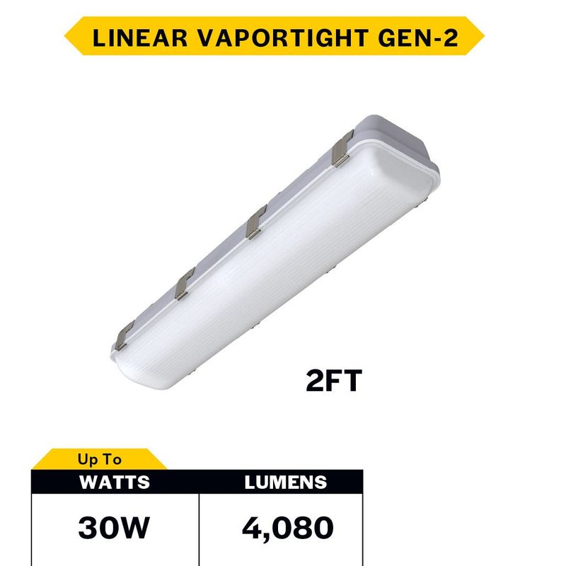 LED Controls Ready Linear Vaportight 2FT Selectable Lumen & CCT 2780-4083LM (20W-30W) 35K- 40K-50K 3.5mm Jack 120-277VAC with Suspended Chain Mount LED Controls Ready Linear Vaportight 2FT Selectable Lumen & CCT 2780-4083LM (20W-30W) 35K- 40K-50K 3.5mm Jack 120-277VAC with Suspended Chain Mount