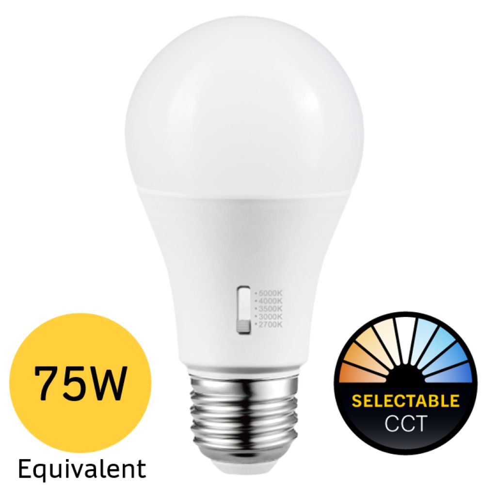 LED A19 Lamp Medium (E26) Base Color Selectable 2700K-5000K 11W 1100 Lumens (75W Equiv) Dimmable T20