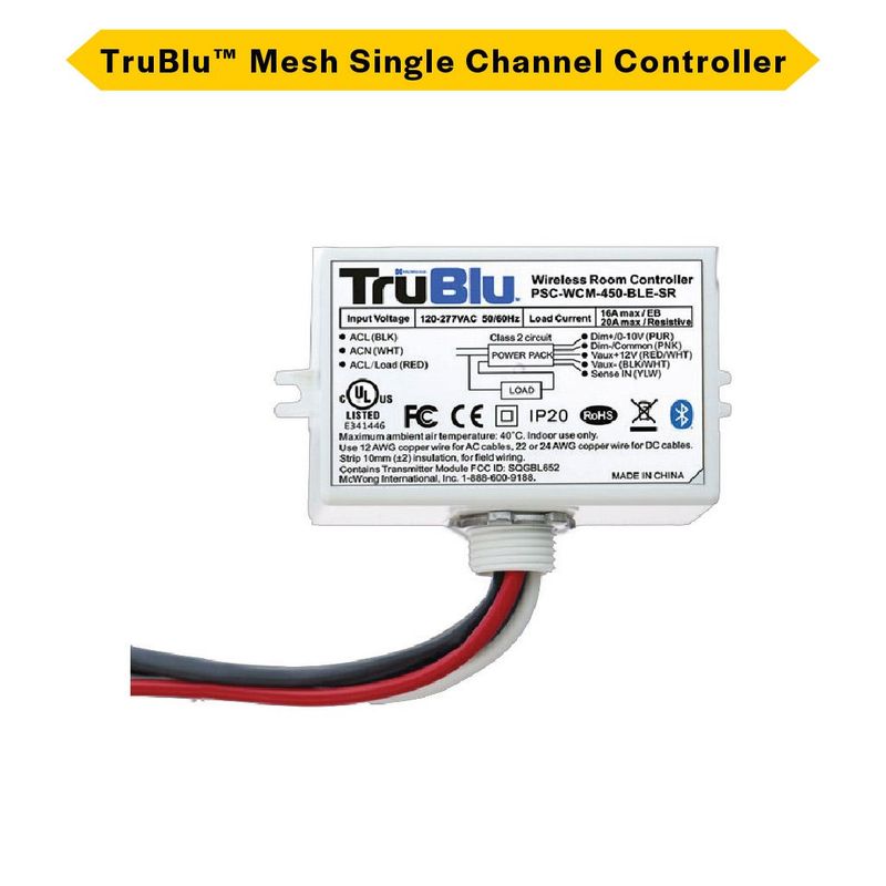 TruBlu Mesh Line Voltage Single Channel Wireless Room Controller with Integral Relay 120V--277VAC