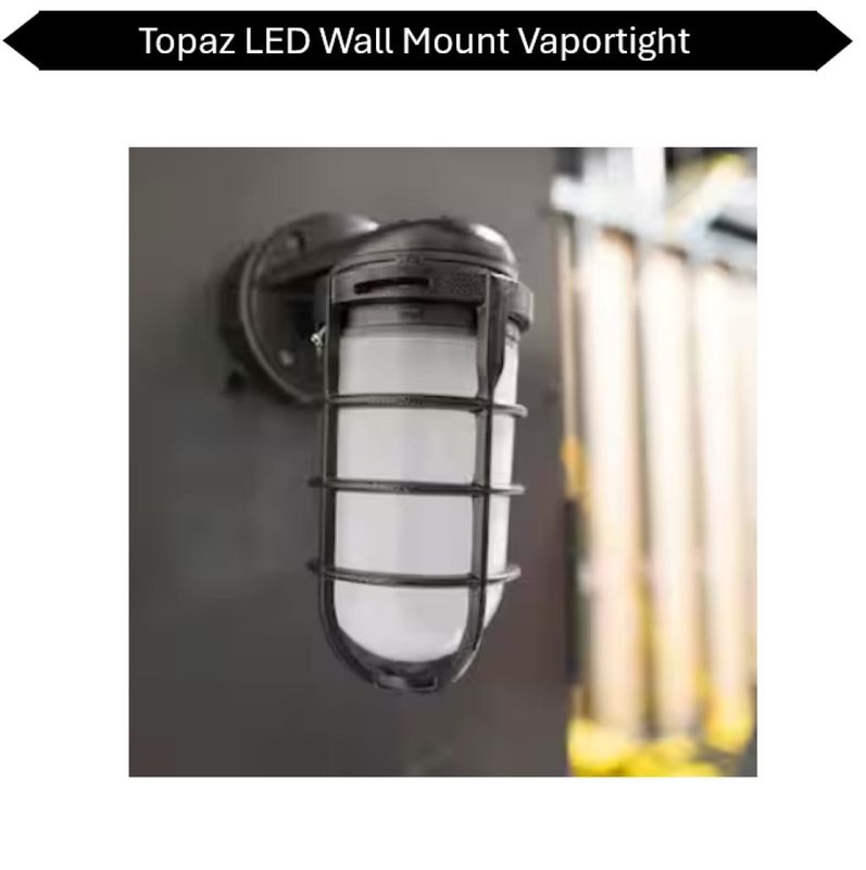 Topaz LED Vaportight Wall Mount Fixture 15W 850lm 4K 120V Hammered Black Indoor/Outdoor Topaz LED Vaportight Wall Mount Fixture 15W 850lm 4K 120V Hammered Black Indoor/Outdoor