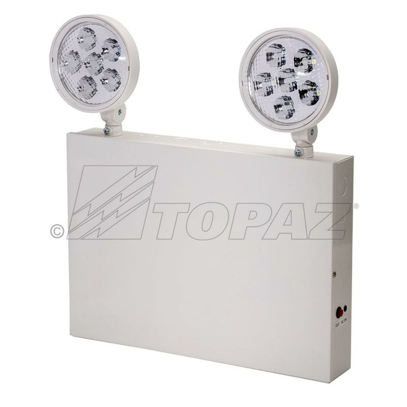 Topaz LED White Steel Emergency Unit NYC Approved Adjustable 2-Head with 90-min Battery Backup Topaz LED White Steel Emergency Unit NYC Approved Adjustable 2-Head with 90-min Battery Backup