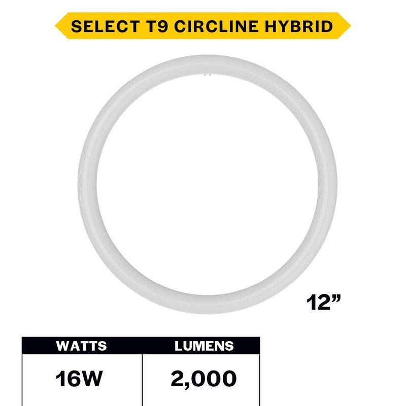 LED Circline 12in T9 16W Hybrid Type A/B 35K-40K-50K-65K CCT Selectable 2000 Lumens 35K Hrs G10q Base Non-Dimmable