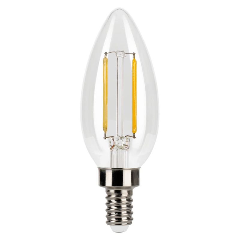 LED Filament Bullet B11 Bulb Candelabra (E12) Base 2700K 3.3W 300 Lumens (40W Equiv) Clear Dimmable T20 Gen-4
