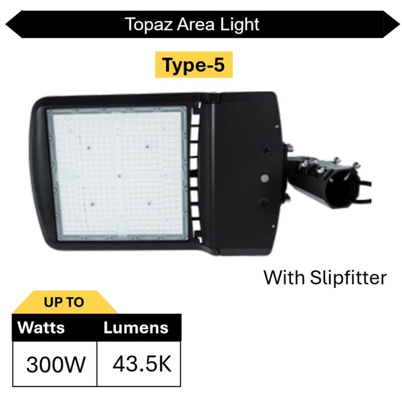 Topaz Area Light Power & Color Selectable Type 5 Slipfitter Bronze 200-250-300W 31000-37500-43500L 3K-4K-5K 0-10V Dim 120-277V 100KHr Topaz Area Light Power & Color Selectable Type 5 Slipfitter Bronze 200-250-300W 31000-37500-43500L 3K-4K-5K 0-10V Dim 120-277V 100KHr