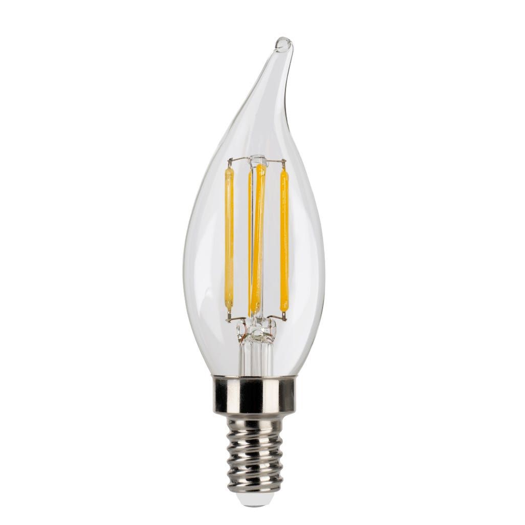 LED Filament Flame Tip CA11 Bulb Candelabra (E12) Base 2700K 3-Step Built In Dimming 80/300/500Lum (1.5/3/5W) (60W Equiv) Clear T20 Gen-4