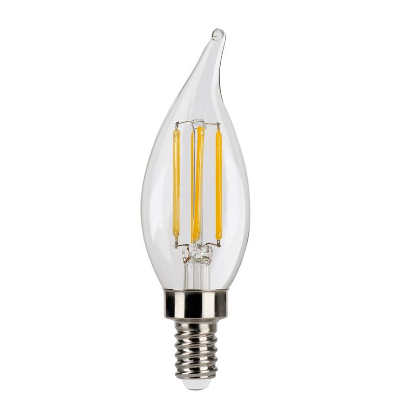 LED Filament Flame Tip CA11 Bulb Candelabra (E12) Base 2700K 3-Step Built In Dimming 80/300/500Lum (1.5/3/5W) (60W Equiv) Clear T20 Gen-4