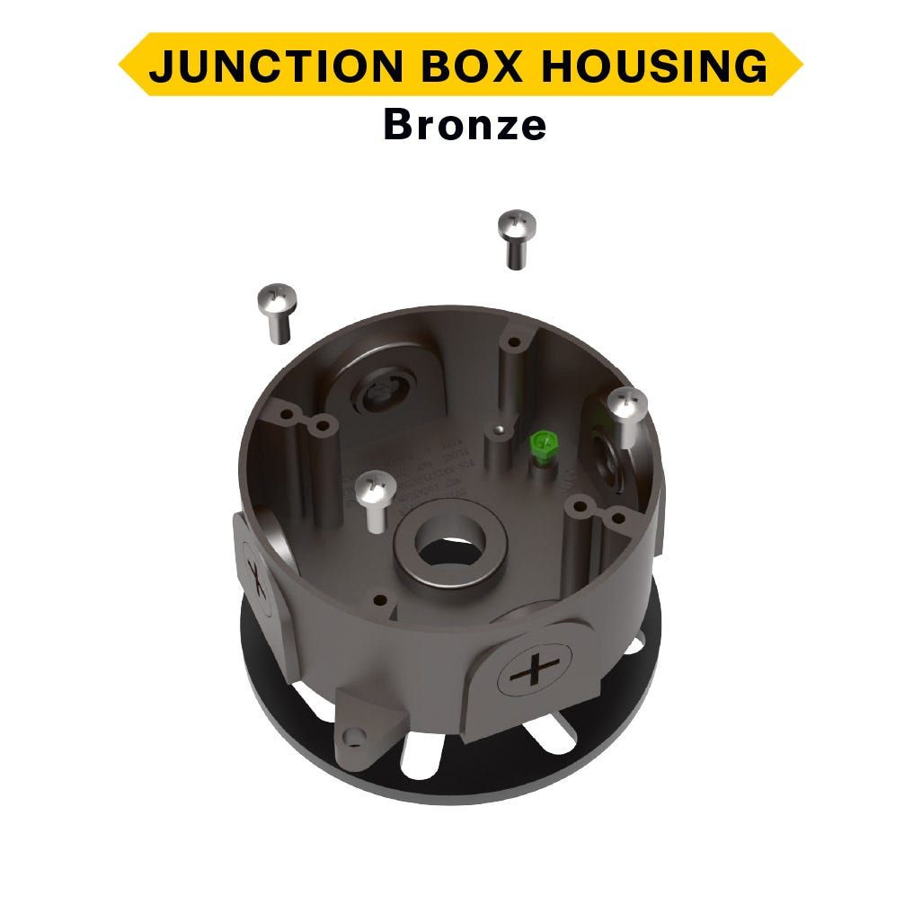Junction Box Housing Bronze with EPDM Form 4 Plugs 4 Screws and 1 Grounding Screw for Wall or Ceiling Mounting MBUL Mini Bullet Flood Junction Box Housing Bronze with EPDM Form 4 Plugs 4 Screws and 1 Grounding Screw for Wall or Ceiling Mounting MBUL Mini Bullet Flood
