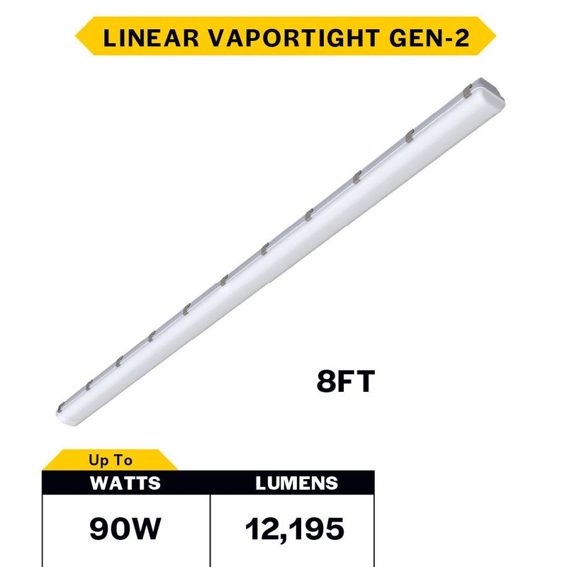 LED Controls Ready Linear Vaportight 8FT Selectable Lumen & CCT 8340-12195LM (60W-90W) 35K-40K-50K 3.5mm Jack 120-277VAC with Suspended Chain Mount LED Controls Ready Linear Vaportight 8FT Selectable Lumen & CCT 8340-12195LM (60W-90W) 35K-40K-50K 3.5mm Jack 120-277VAC with Suspended Chain Mount