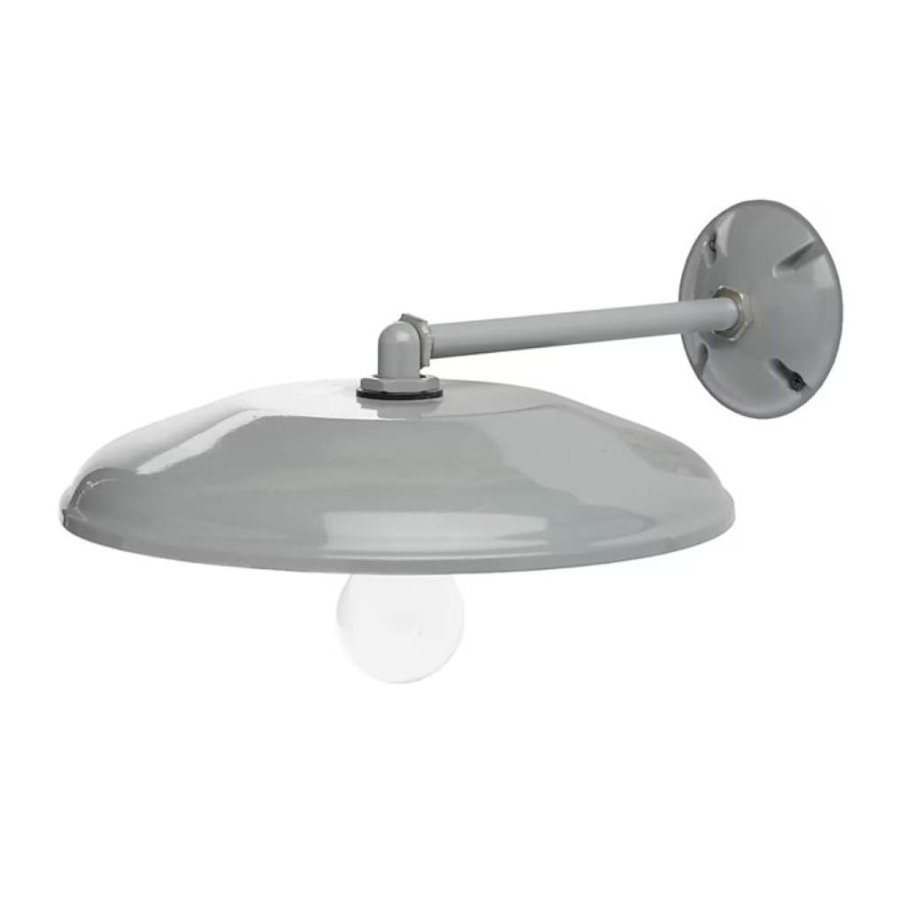 Topaz Indoor-Outdoor Lamp Ready Farmhouse Metal Fixture Wall Mount 12in Bowl Reflector Gray E26 Socket for up to 100W Incand or LED (not included) with Arm and Wall Plate Topaz Indoor-Outdoor Lamp Ready Farmhouse Metal Fixture Wall Mount 12in Bowl Reflector Gray E26 Socket for up to 100W Incand or LED (not included) with Arm and Wall Plate
