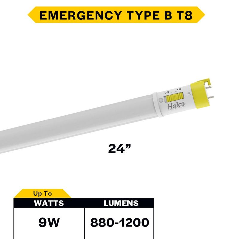 LED T8 Emergency Linear Tube 24in Type B with 90 min Battery Backup (2-pack) 9W 5-CCT Selectable 880-1200 Lumens, Medium Bi-Pin G13 Base 80 CRI 120-277V UL924 NSF Rated LED T8 Emergency Linear Tube 24in Type B with 90 min Battery Backup (2-pack) 9W 5-CCT Selectable 880-1200 Lumens, Medium Bi-Pin G13 Base 80 CRI 120-277V UL924 NSF Rated