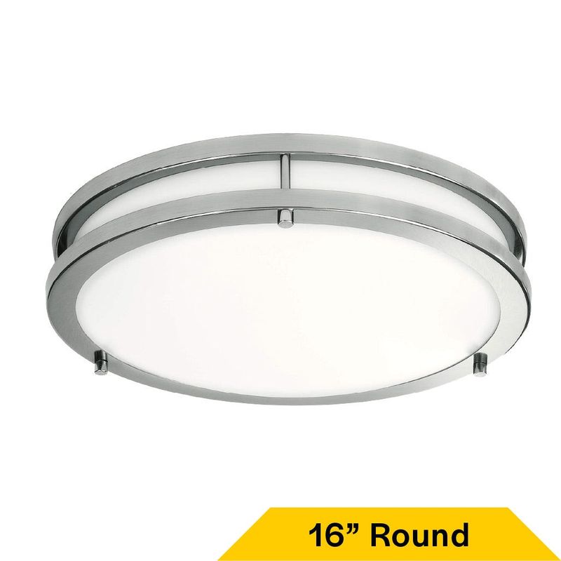 Flush Mount Brushed Nickel Double Ring 16 Flush Mount Brushed Nickel Double Ring 16" Selectable CCT 27/30/35/40/50K 25W 1750LM 120V TRIAC Dimming Plastic Lens