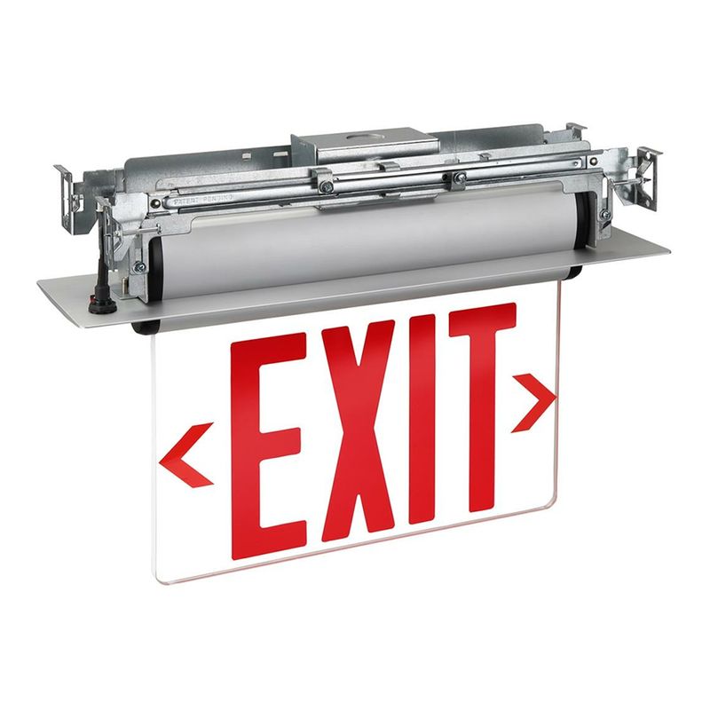 Topaz LED Mirrored Edgelit Exit Red Legend Aluminum Housing Double Face with a Recessed Mount or Ceiling Surface Mount in Box 90-min B-BKUP NYC Approved Topaz LED Mirrored Edgelit Exit Red Legend Aluminum Housing Double Face with a Recessed Mount or Ceiling Surface Mount in Box 90-min B-BKUP NYC Approved