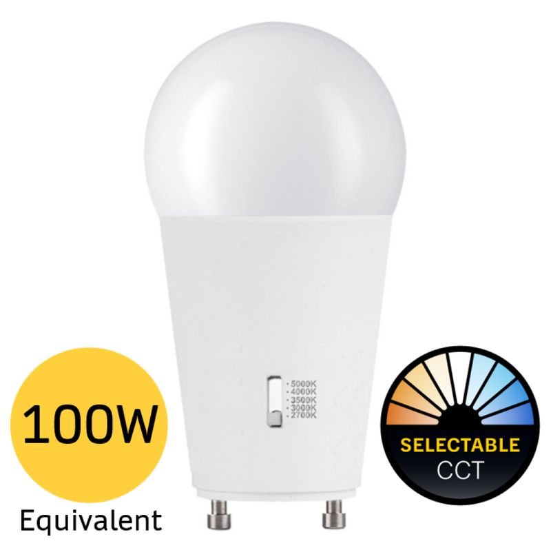 LED A19 Lamp GU24 Base Color Selectable 2700K-5000K 15W 1600 Lumens (100W Equiv) Dimmable T20
