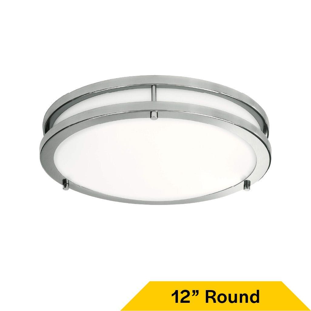 Flush Mount Brushed Nickel Double Ring 12 Flush Mount Brushed Nickel Double Ring 12" Selectable CCT 27/30/35/40/50K 15W 1250LM 120V TRIAC Dimming Plastic Lens