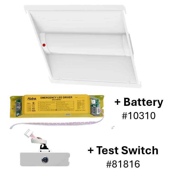 LED 2X2 Center Basket Troffer Retrofit Kit Controls Ready 3.5mm Receptacle Lumen & Color Selectable With 90 Min Emergency Battery Backup & Test Switch