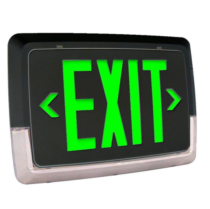 Low Profile Exit & Emergency Combo, Single Face, Green Legend, Black Housing, Designed for Low Level Wall Mounting (2-6FT) Low Profile Exit & Emergency Combo, Single Face, Green Legend, Black Housing, Designed for Low Level Wall Mounting (2-6FT)