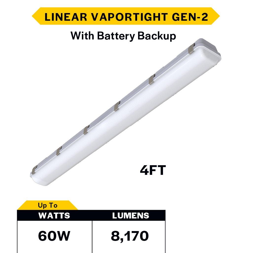 LED Controls Ready Linear Vaportight 4FT Selectable Lumen & CCT 5600-8172LM (40W-60W) 35K- 40K-50K 3.5mm Jack 120-277VAC with Suspended Chain Mount and EM Driver Battery Backup 90min LED Controls Ready Linear Vaportight 4FT Selectable Lumen & CCT 5600-8172LM (40W-60W) 35K- 40K-50K 3.5mm Jack 120-277VAC with Suspended Chain Mount and EM Driver Battery Backup 90min