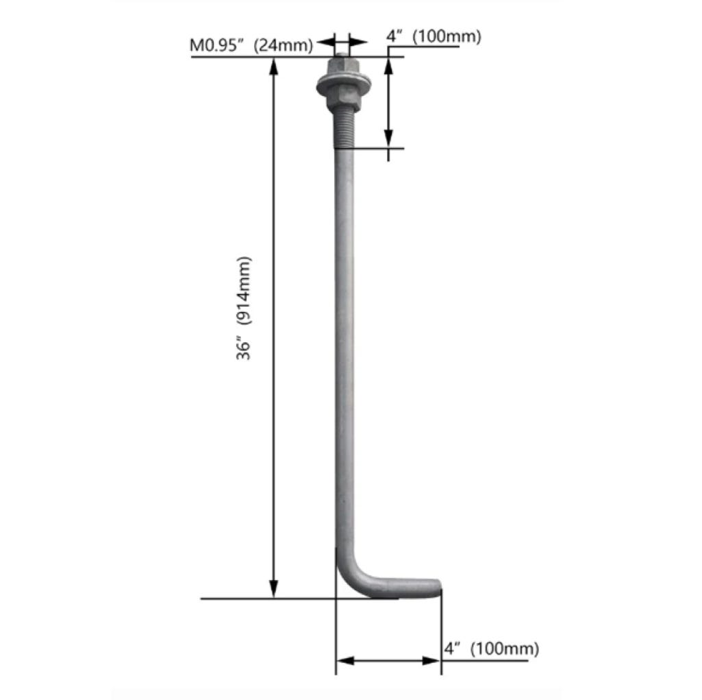 Anchor Bolts (4 pcs) and Anchor Bolt Positioning Plate For 5in Square Steel Pole with Standard Base (30FT)