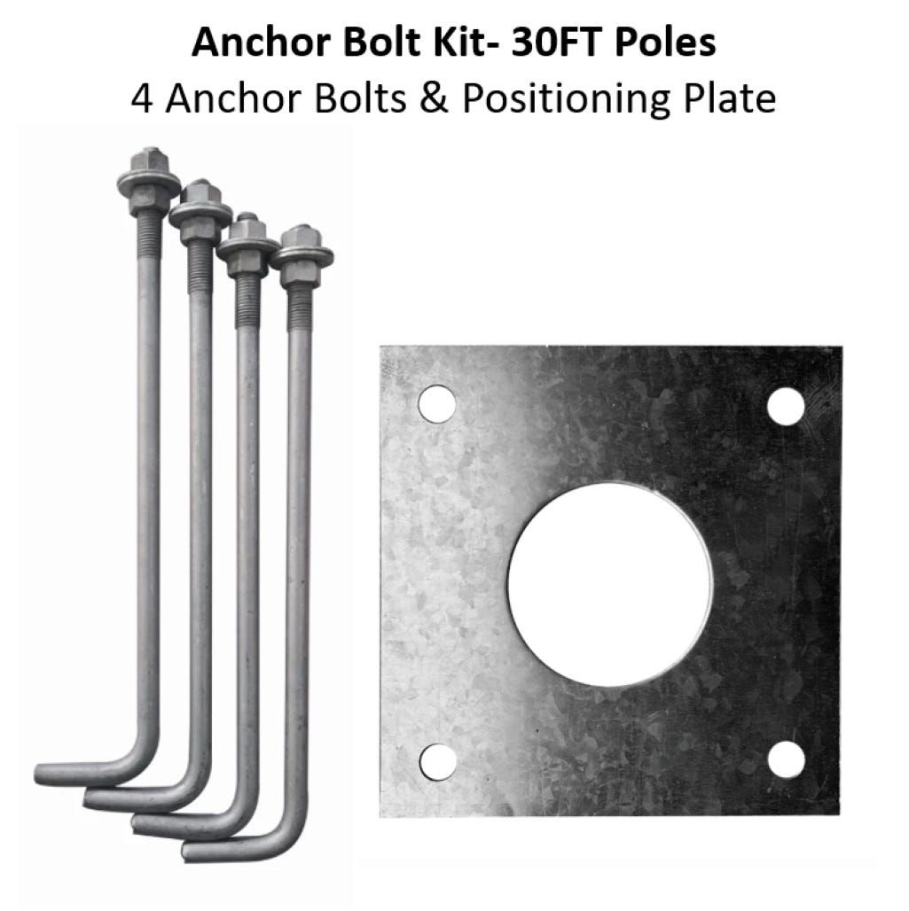 Anchor Bolts (4 pcs) and Anchor Bolt Positioning Plate For 5in Square Steel Pole with Standard Base (30FT)