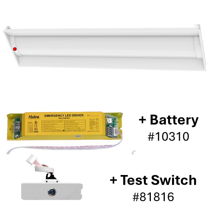 LED 1X4 Center Basket Troffer Controls Ready 3.5mm Receptacle Lumen & Color Selectable With 90 Min Emergency Battery Backup & Test Switch