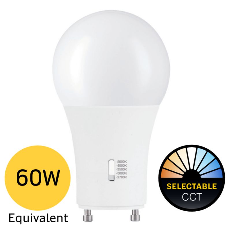 LED A19 Lamp GU24 Base Color Selectable 2700K-5000K 9W 800 Lumens (60W Equiv) Dimmable T20